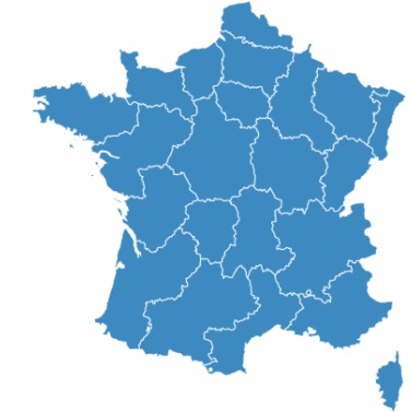 Carte de France interactive pour trouver une salle à louer par région